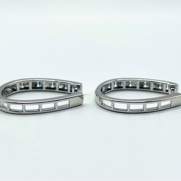 1.00 cts Natural Diamond Channel Large Hoops Sterling Silver - Picture 4 of 6